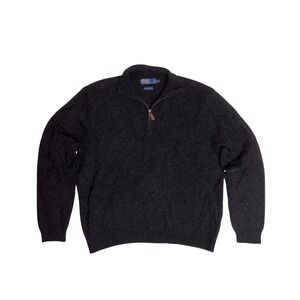 POLO RALPH LAUREN Quarter Zip Sweater Mens XXL Charcoal Gray 100% Lambswool Wool